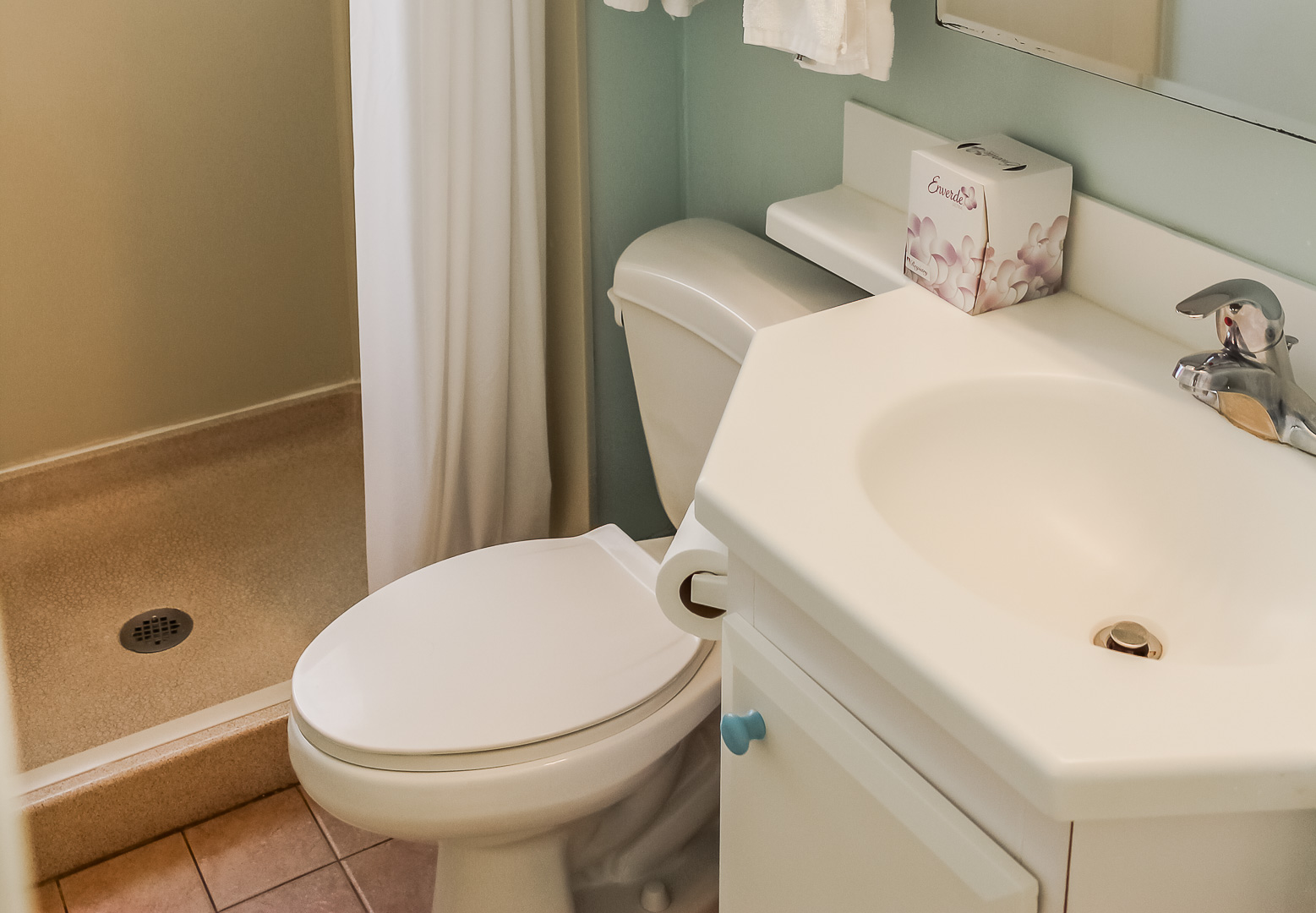A clean bathroom at VRI's Berkshire by the Sea in Florida.